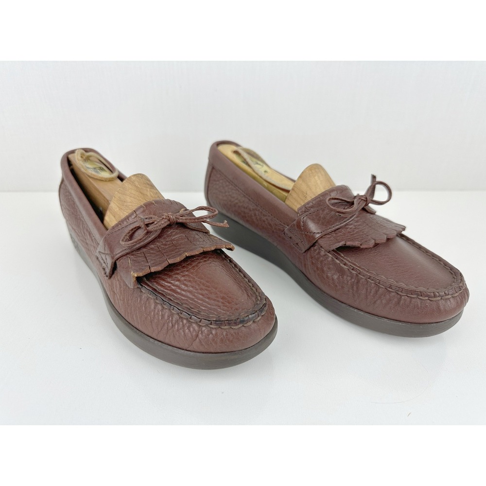 SAS Womens Kiltie Loafer Brown‎ Pebbled Leather Handsewn Comfort Shoes USA 6.5M